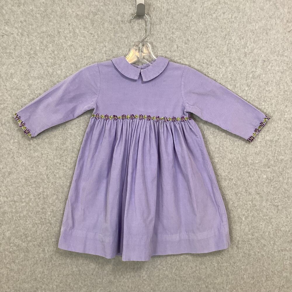 Orient Express Corduroy Dress Girls Size 3 Long Sleeve Gathered Ribbon Cotton